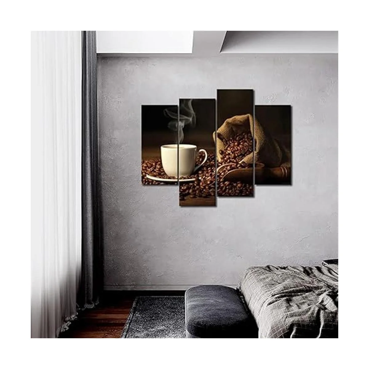 First Wall Art Marrón una taza de café y café en grano.
