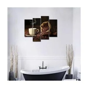 First Wall Art Marrón una taza de café y café en grano.