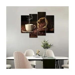 First Wall Art Marrón una taza de café y café en grano.