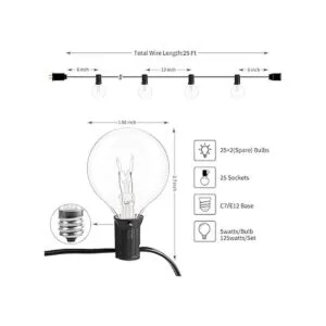 Tira de luces G40 de 25 pies con focos transparentes con_6