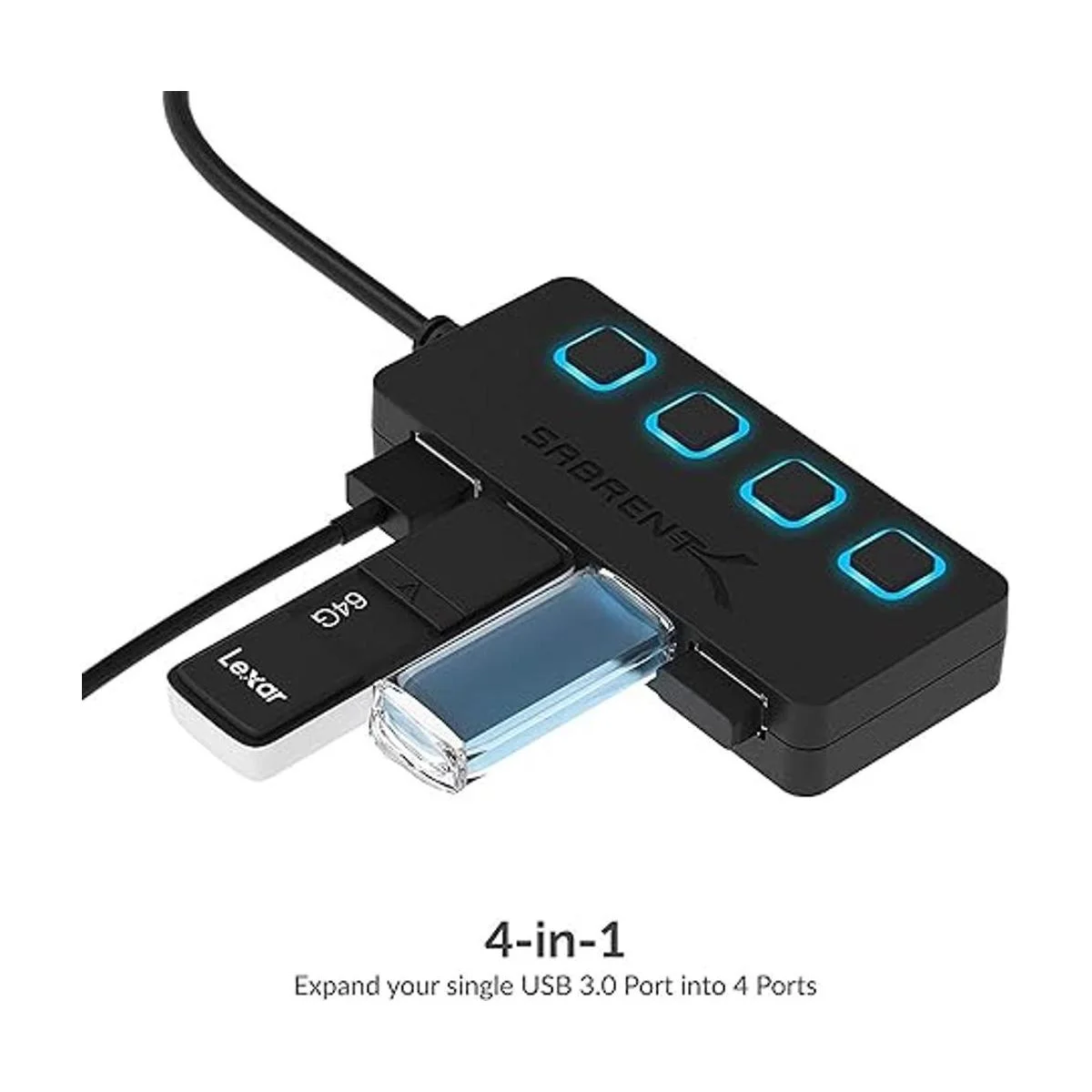SABRENT Hub USB 3.0 de 4 puertos con interruptores de_3