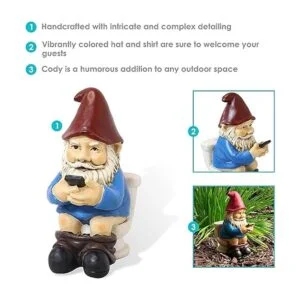 Sunnydaze Cody El gnomo de jardín en el trono leyendo su_4