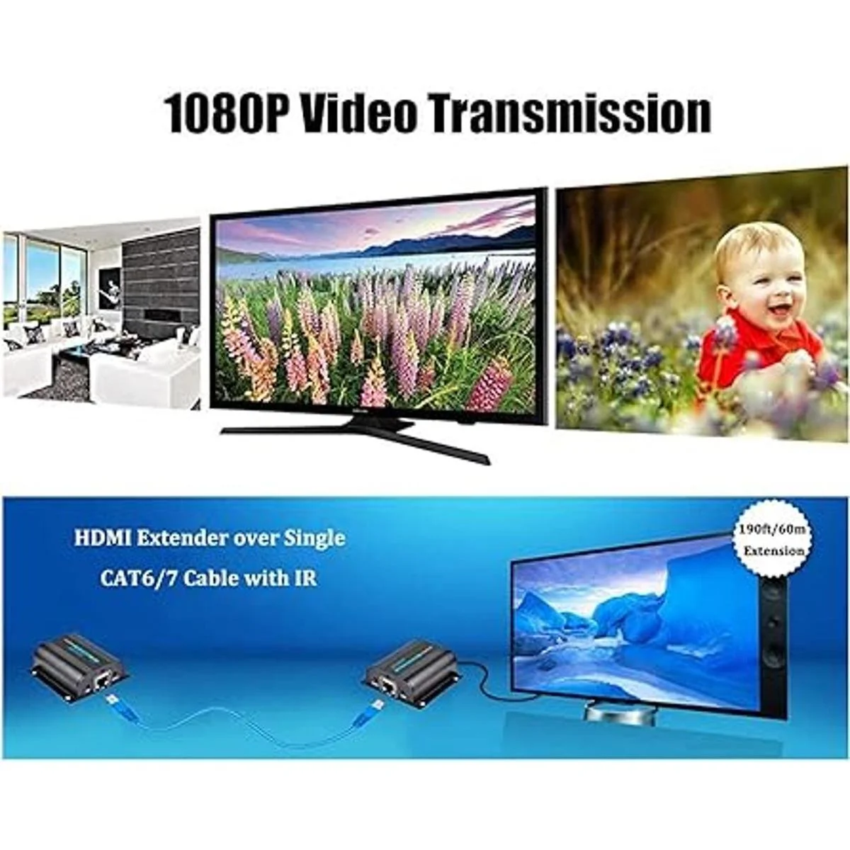AGPtek 60 M190ft HD 1080P HDMI Extensor de red_2