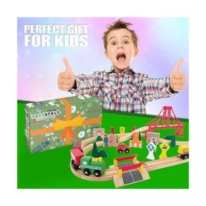 Paquete de 56 piezas para pistas de tren de madera_6