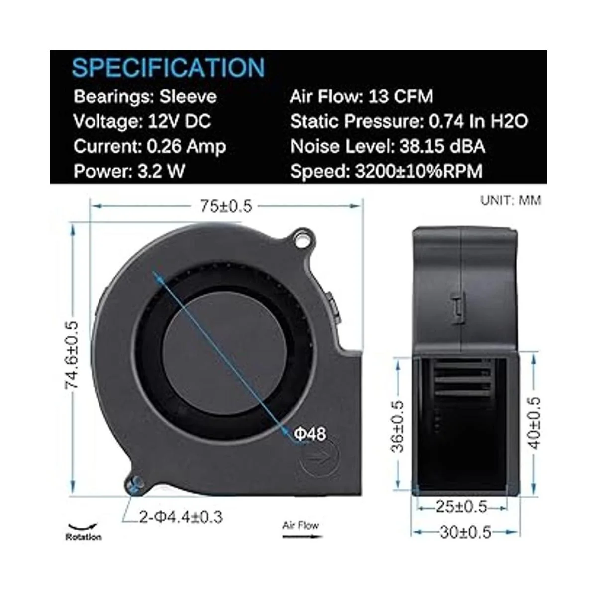 GDSTIME 7530 DC Ventilador de refrigeración turbo sin_2