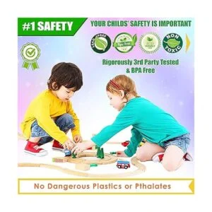 Paquete de 56 piezas para pistas de tren de madera_5