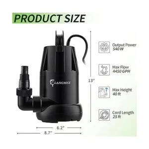 Lanchez Bomba de sumidero sumergible de 34 HP 4450 GPH_2