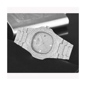 Relojes unisex de lujo con diamantes completos y plata y_3