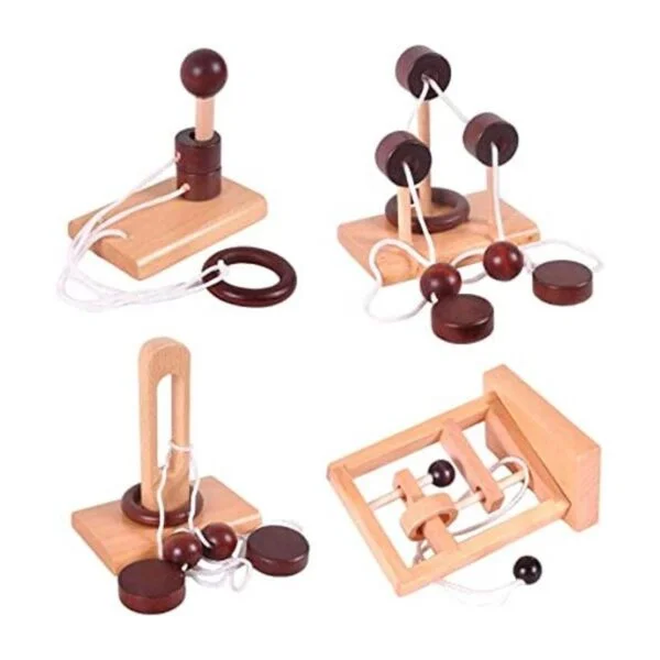 Kingou Juego de 4 de rompecabezas de madera clásica cuerda_1