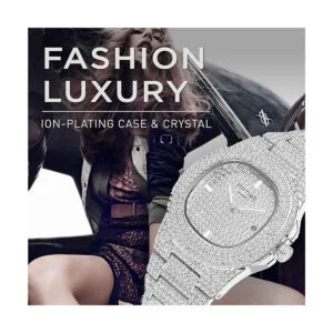 Relojes unisex de lujo con diamantes completos y plata y_6