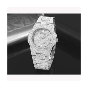 Relojes unisex de lujo con diamantes completos y plata y_4