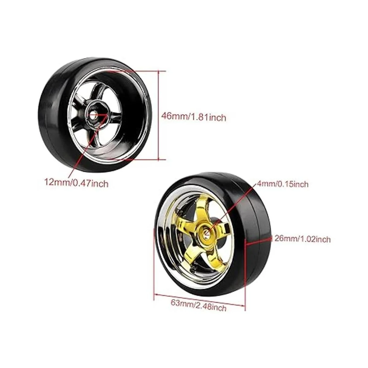 Shaluoman Llantas de 5 radios con neumáticos de plástico_5