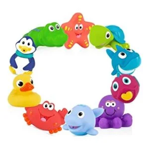 Lote de 10 juguetes de baño divertidos Nuby con personajes_1