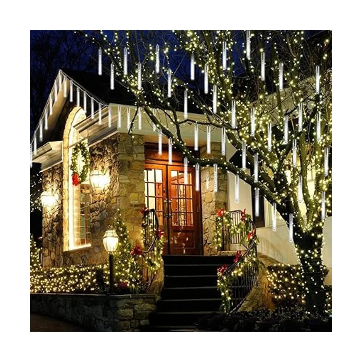 Luces de lluvia blancas 8 tubos de 30 centímetros 144