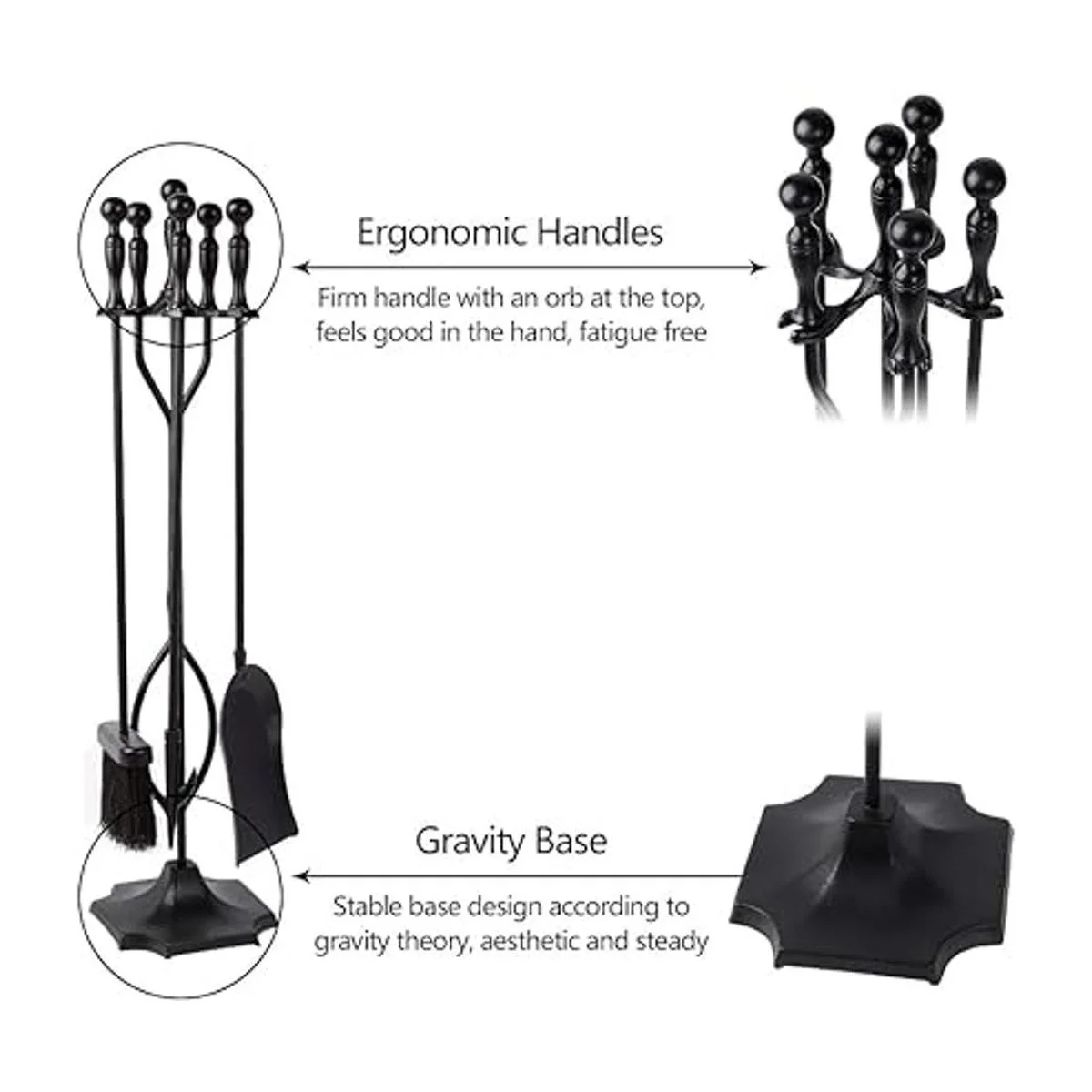 Amagabeli Juego de 5 herramientas para chimenea de hierro_3