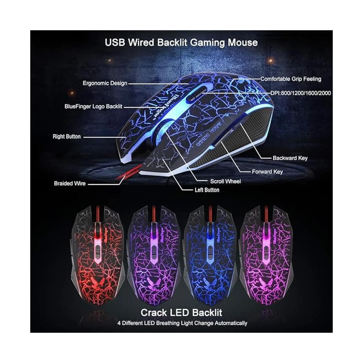 BlueFinger Teclado y mouse para juegos USB con