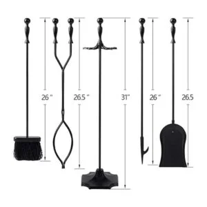 Amagabeli Juego de 5 herramientas para chimenea de hierro_4