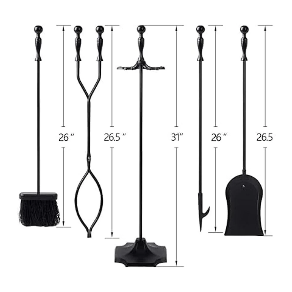 Amagabeli Juego de 5 herramientas para chimenea de hierro_4