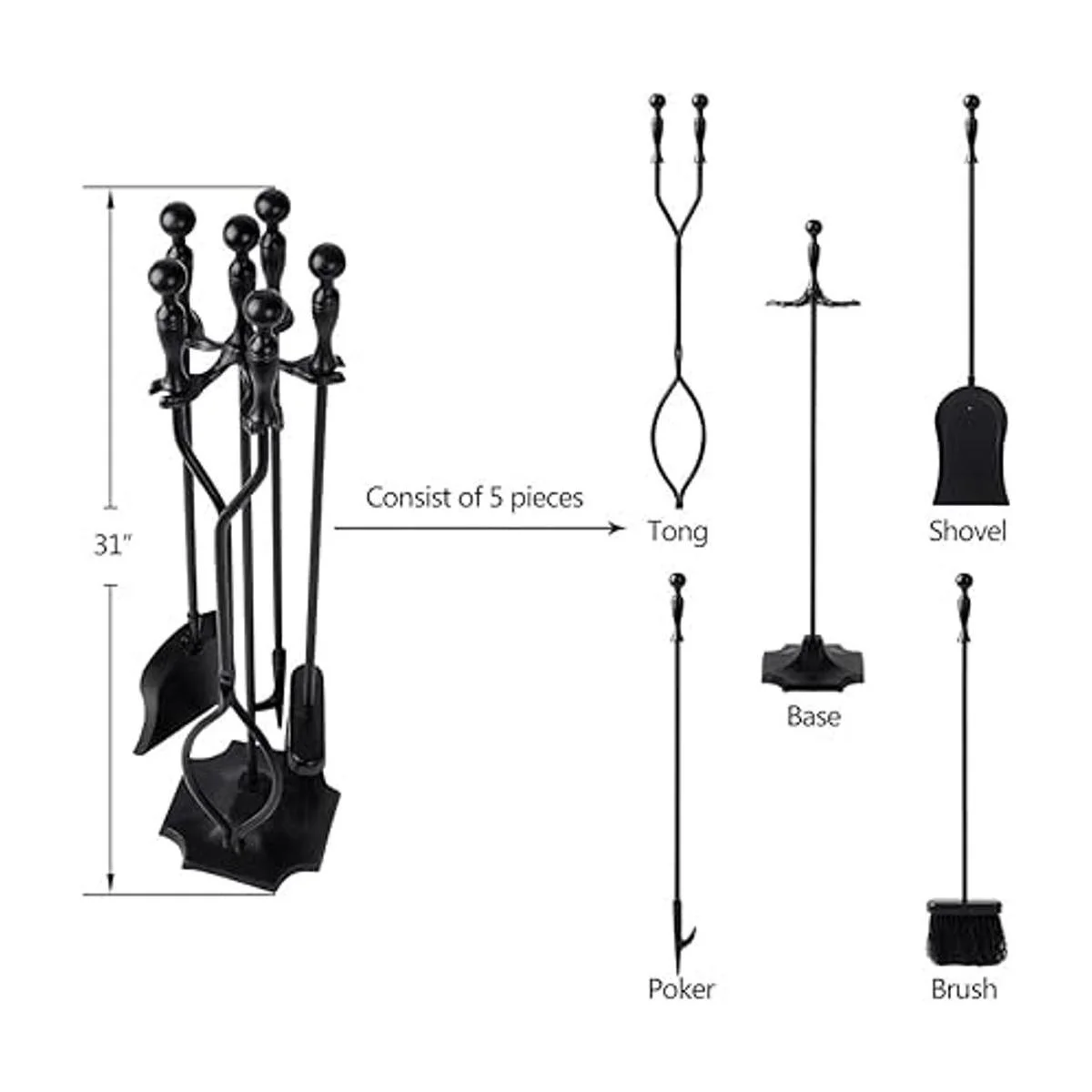 Amagabeli Juego de 5 herramientas para chimenea de hierro_2
