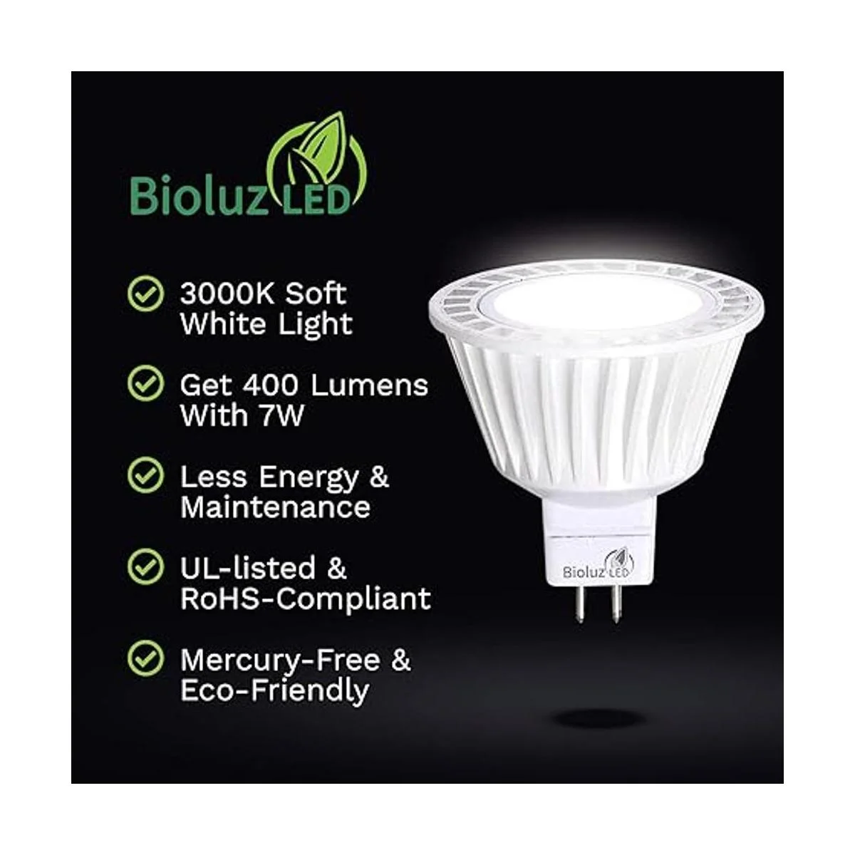 Bioluz Paquete de 5 bombillas LED MR16 regulables de 50