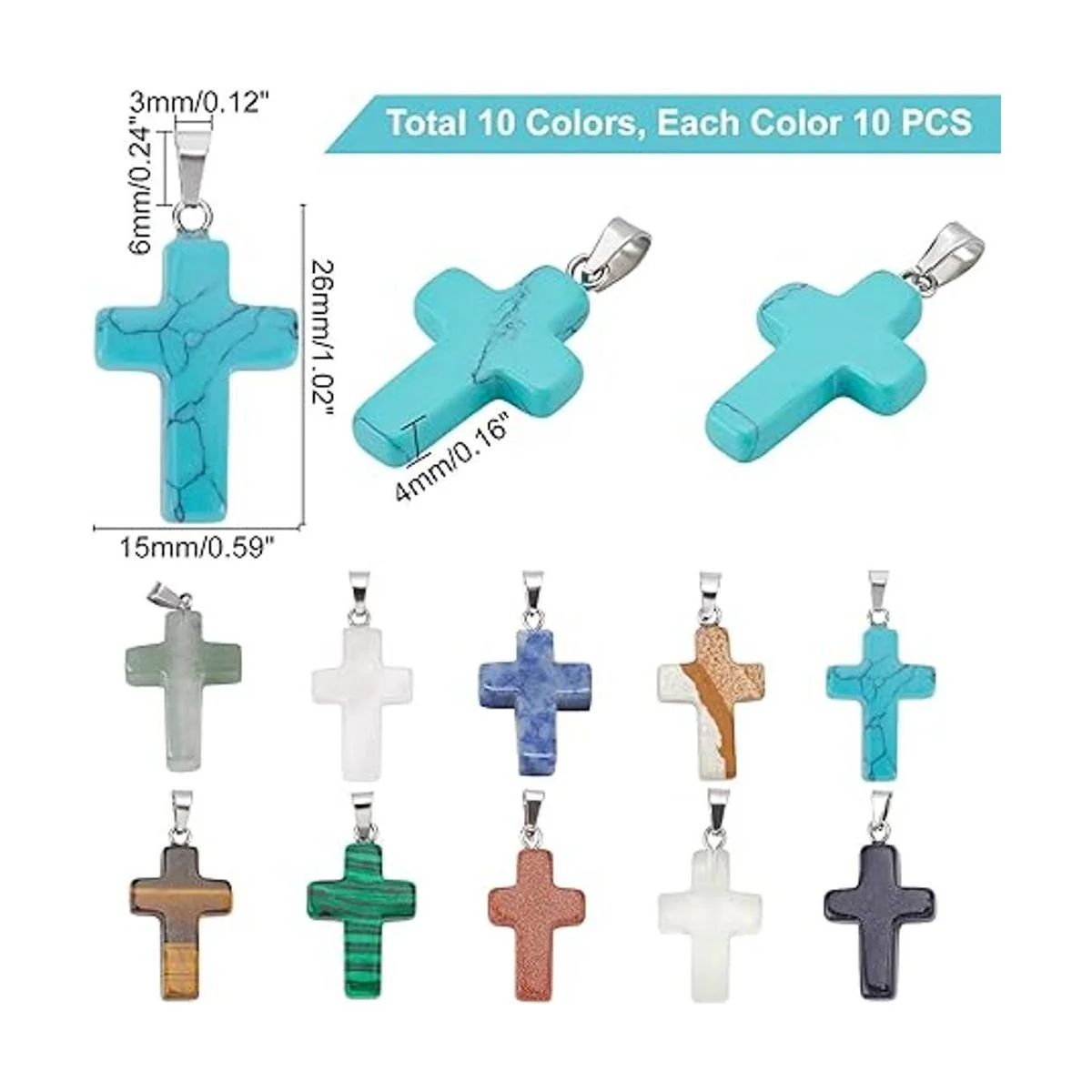 PH PandaHall 50 dijes de piedra de 10 colores con cruz de