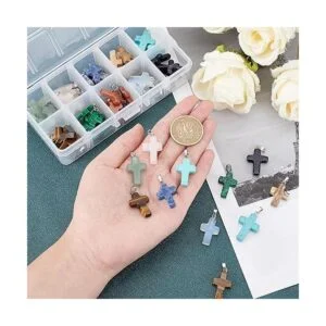 PH PandaHall 50 dijes de piedra de 10 colores con cruz de