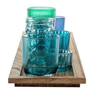 Creative Coop Bandeja de madera con 9 portavelas votivos_3