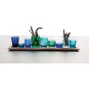 Creative Coop Bandeja de madera con 9 portavelas votivos_2