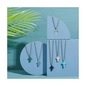 PH PandaHall 50 dijes de piedra de 10 colores con cruz de