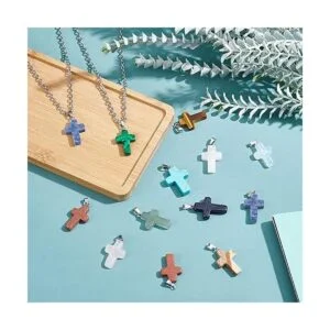 PH PandaHall 50 dijes de piedra de 10 colores con cruz de