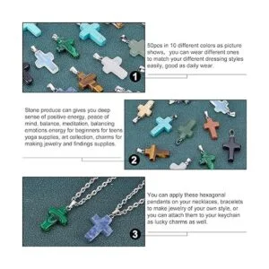 PH PandaHall 50 dijes de piedra de 10 colores con cruz de