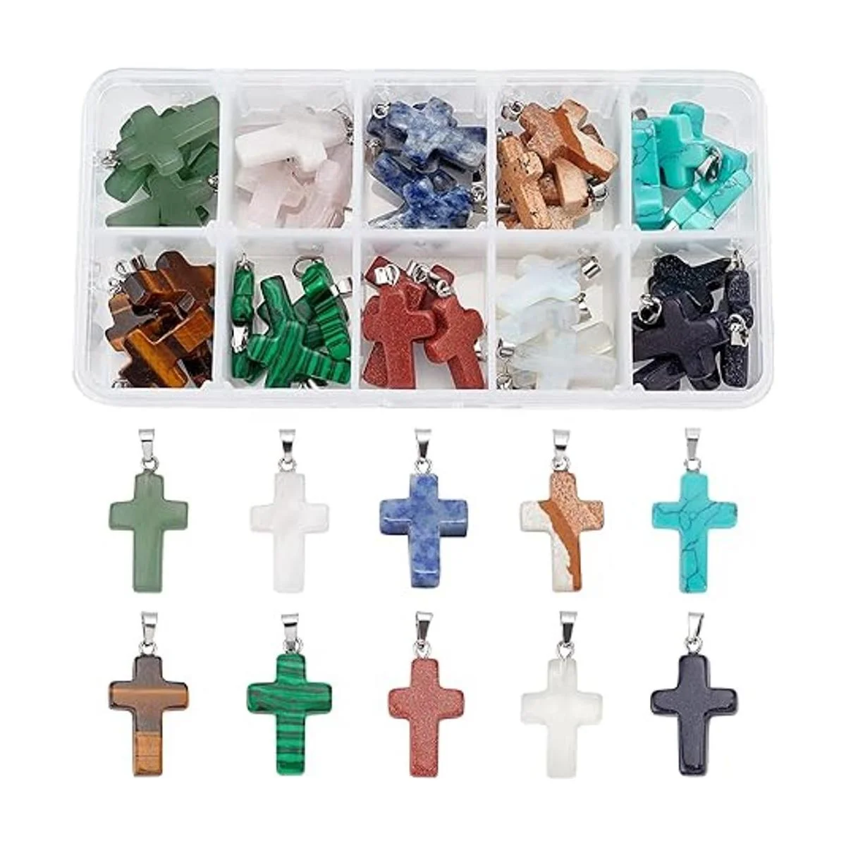 PH PandaHall 50 dijes de piedra de 10 colores con cruz de