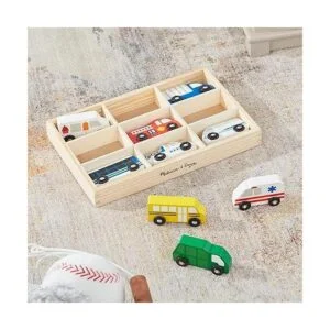 Melissa Doug Juego de vehículos de madera en bandeja de_4