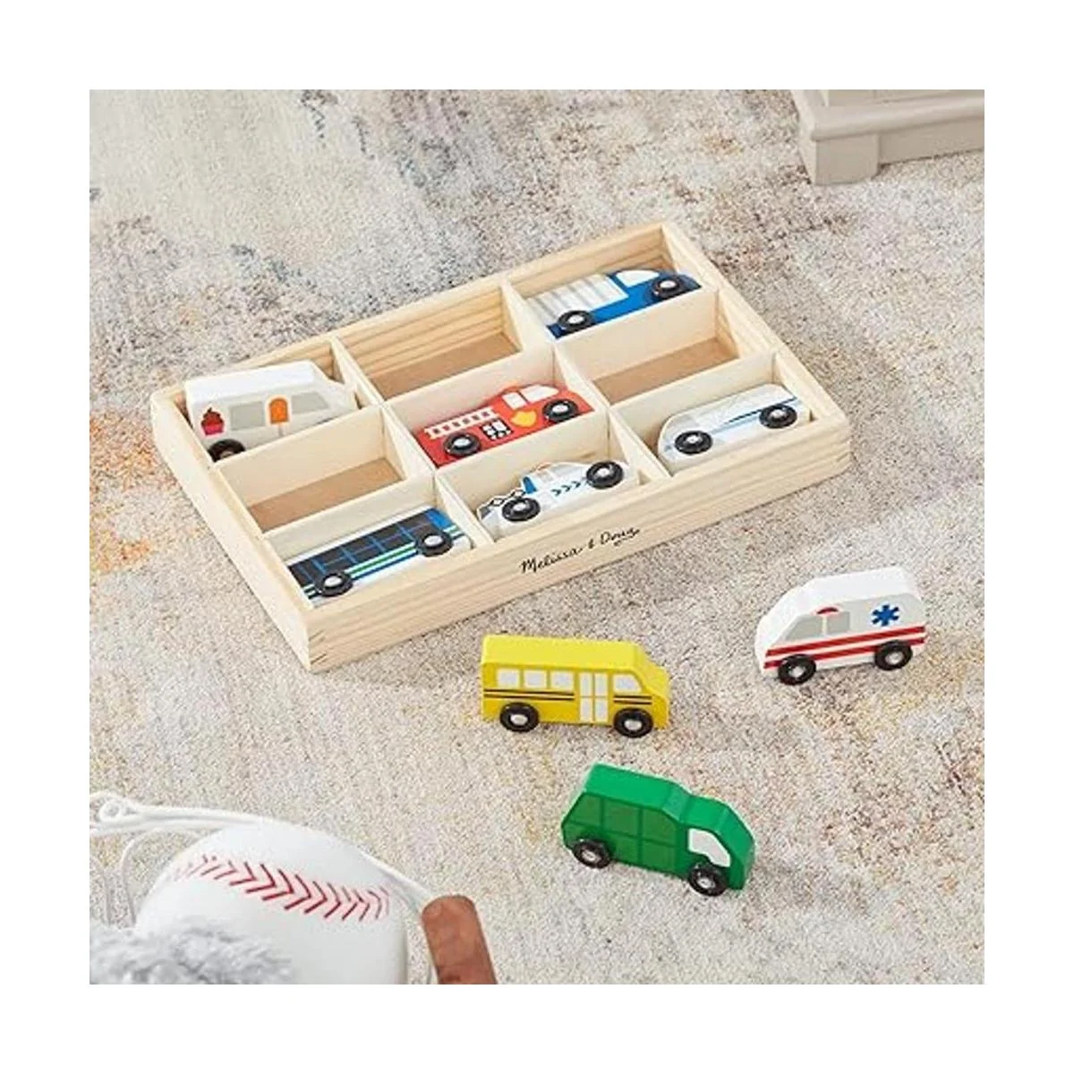 Melissa Doug Juego de vehículos de madera en bandeja de_4
