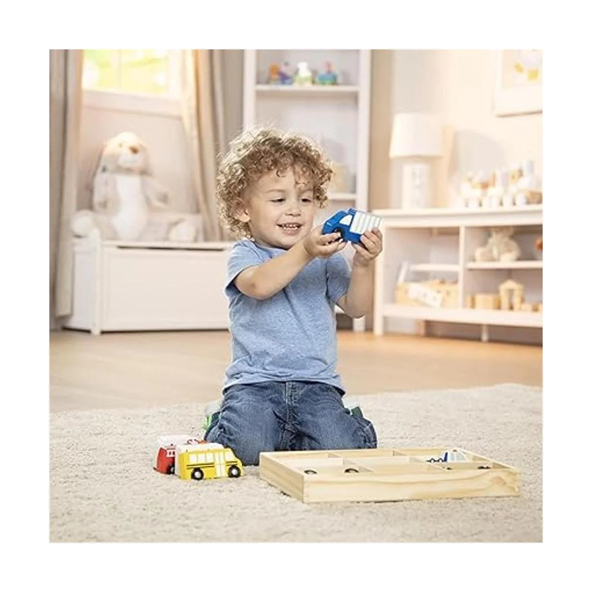 Melissa Doug Juego de vehículos de madera en bandeja de_5