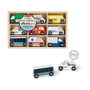 Melissa Doug Juego de vehículos de madera en bandeja de_6