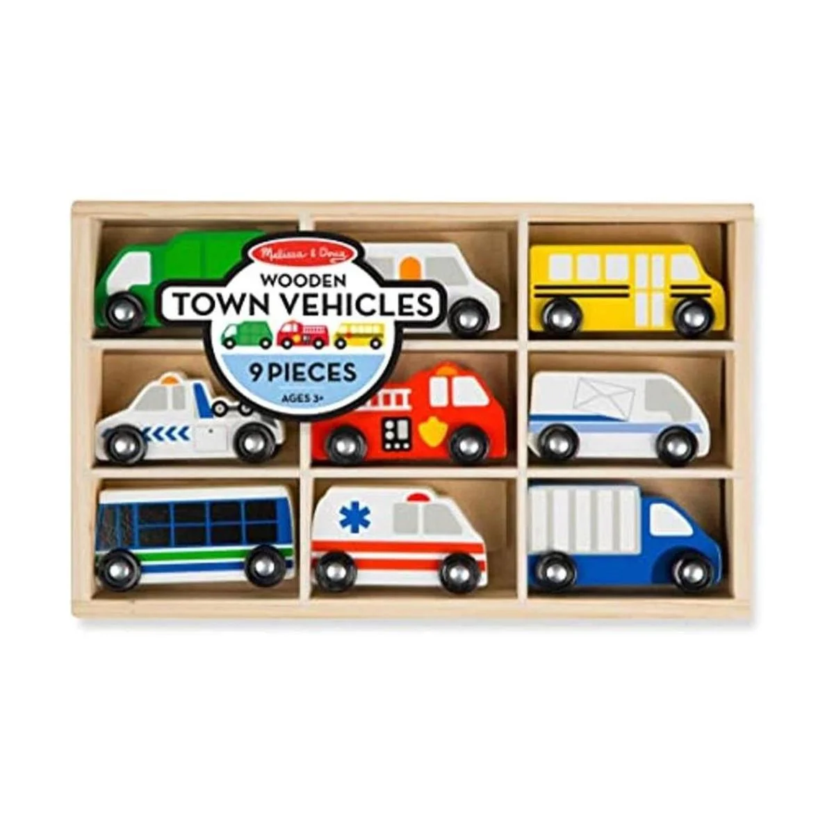 Melissa Doug Juego de vehículos de madera en bandeja de_1