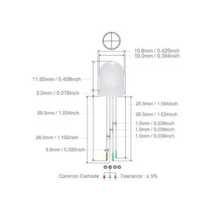 Diodo LED redondo difuso 0.394 in