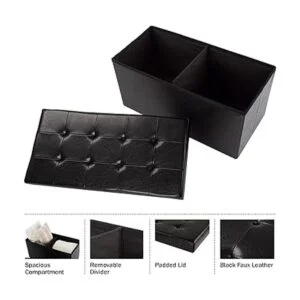 Ottoman Negro piel sintética Banco de almacenamiento_4