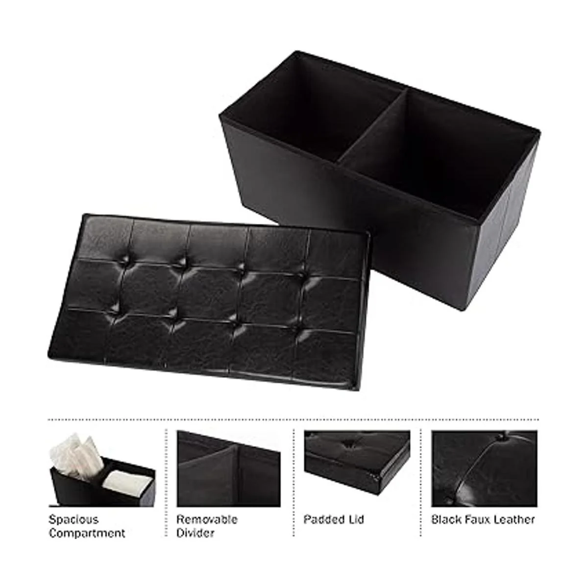 Ottoman Negro piel sintética Banco de almacenamiento_4