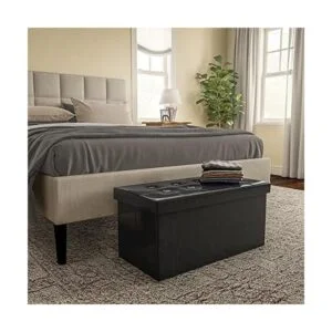 Ottoman Negro piel sintética Banco de almacenamiento_2