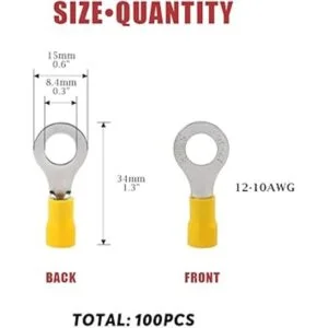 Hilitchi 100pcs 1210AWG Terminales aislados anillo de