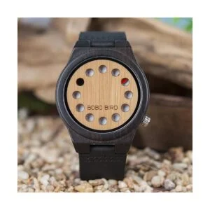 BOBO BIRD Reloj de madera de bambú para hombre con correa
