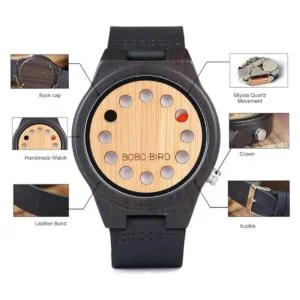 BOBO BIRD Reloj de madera de bambú para hombre con correa