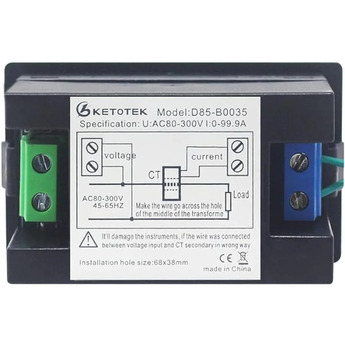 KETOTEK Amperímetro digital Voltímetro AC 80V300V 100A