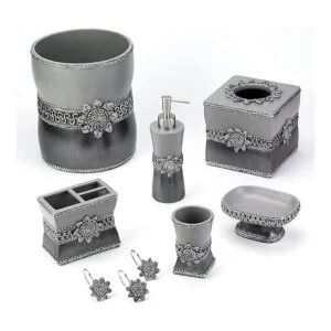 Avanti Linens Medallón Trenzado Plata y Jabonera de resina_3