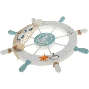 Rienar timón de madera con red de pesca playa barco