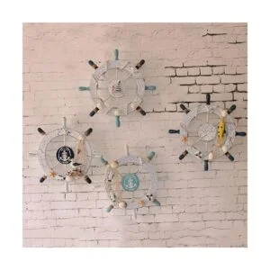 Rienar timón de madera con red de pesca playa barco