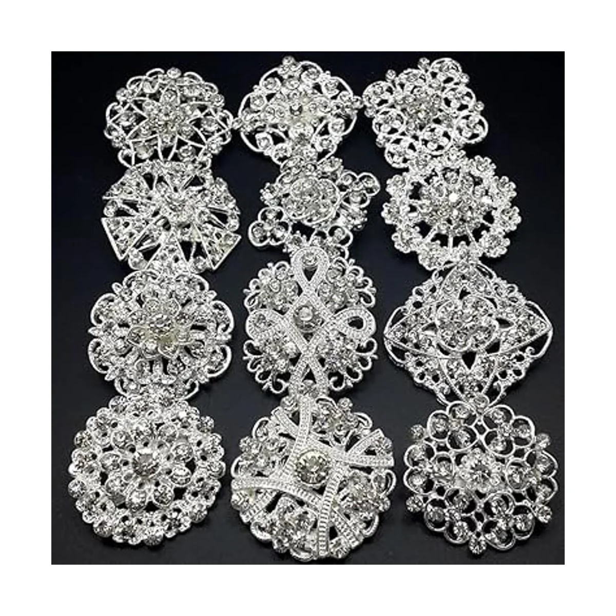 Juego de 24 broches de flores de cristal de diamantes de
