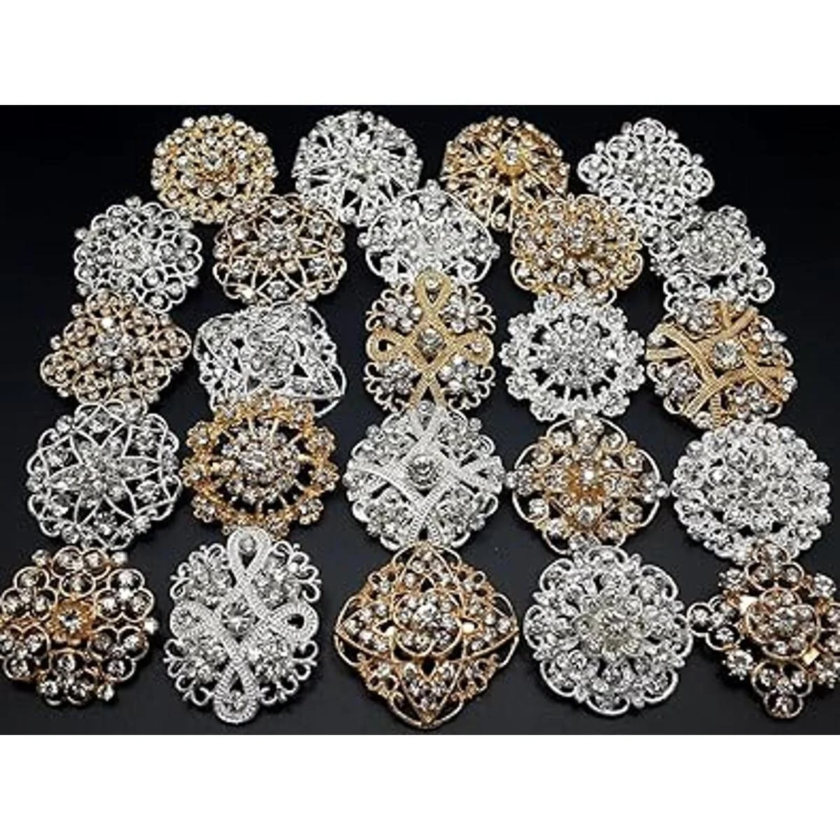 Juego de 24 broches de flores de cristal de diamantes de